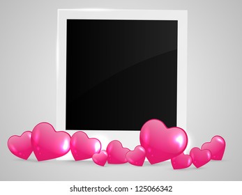 Photo frame with hearts. Vector illustration.