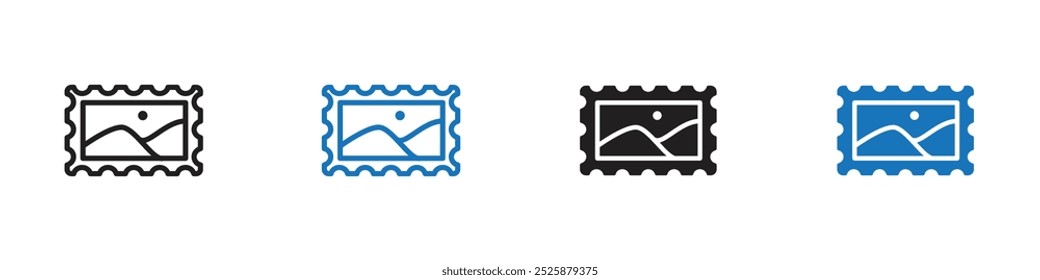 Vector de conjunto de gráficos lineales de icono de marco de fotos en negro