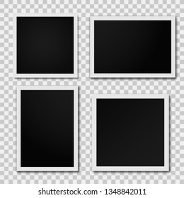 Photo frame isolated on transparent background. Retro realistic photo frame placed. Vector illustration.