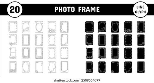 Photo Frame Line Glyph Vector Illustration Icon Sticker Set Design Materials