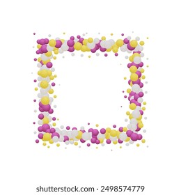 Photo frame made of pink balls. Decorative element.