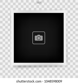 Photo frame mockup background with camera icon on a transparent background. Vector illustration.