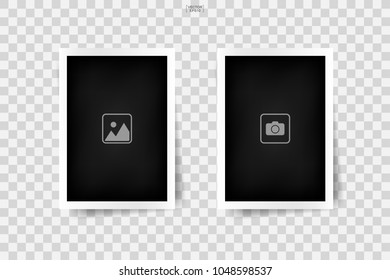 Photo frame mockup background with photo icon on a transparent background. Vector illustration.