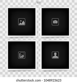 Photo frame mockup background with photo icon on a transparent background. Vector illustration.