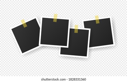 Photo frame mockup design. Adhesive tape. Picture. Vector on transparent isolated background. EPS 10
