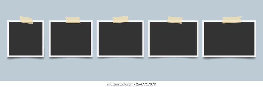 Photo frame mockups with adhesive tape. Various horizontal photo image template. Ideal for digital scrapbooking, journaling, memory boards, DIY project, social media