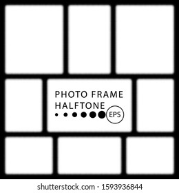 Photo frame monochrome, halftone, comic collage pop art. Vector frame of points. Decorative overlay element. Isolated background.