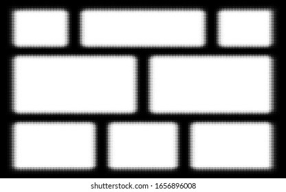 Photo frame monochrome, halftone, comic collage pop art. Vector frame of points. Decorative overlay element. Isolated background.
