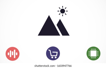 Photo frame the mountain icon vector. photo frame icon. frame for landscape icon. photo frame for forest icon. 10 eps flat design 