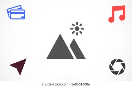 Photo frame the mountain icon vector. photo frame icon. frame for landscape icon. photo frame for forest icon. 10 eps flat design