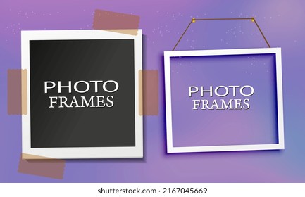 photo frame on black and blank background, vector illustration