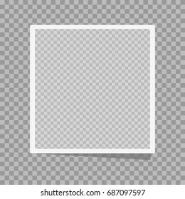 Photo frame on a isolated background. Realistic vector photo frame placed on transparent background. Realistic vector photo frame with straight edges on sticky tape placed vertically.