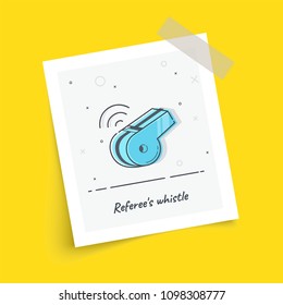Photo frame on sticky tape with whistle. Trendy flat vector on yellow background. Vector Illustration.
