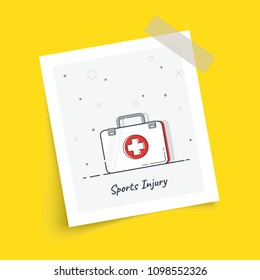 Photo frame on sticky tape with first aid kit medical. Trendy flat vector on yellow background. Vector Illustration.