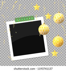 Photo frame on transparent background. Christmas decor.