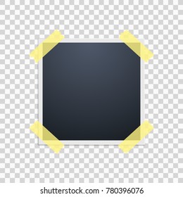 Photo frame on a transparent background. Yellow scotch tape. Vector illustration.