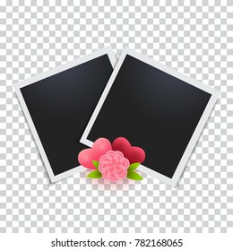 Photo frame on a transparent background. Vector illustration for valentines day, mothers day or marriage with flower and hearts