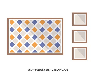 Photo frame on wall in flat style isolated on background. Blank picture frame vector illustration. House interior design elements. Decoration, framed picture. Art of drawing, painting or photography