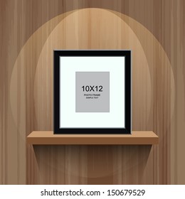 Photo frame on wooden shelf with area for copy space - Vector illustration