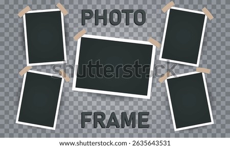 Photo frame with a paper clip and colored sticky tape, collage templates, birthday collage, collage art.Photo frames on transparent background