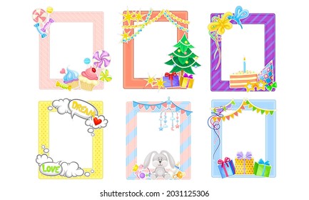 Marco fotográfico o marco de imagen decorado con conjunto de vectores de elementos