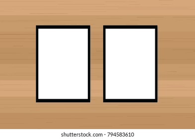 Photo frame or picture frame on wooden texture background. Vector illustration.