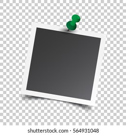 Photo frame with pin on isolated background. For your photography and picture. Vector illustration