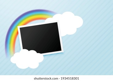 photo frame with rainbow and clouds background