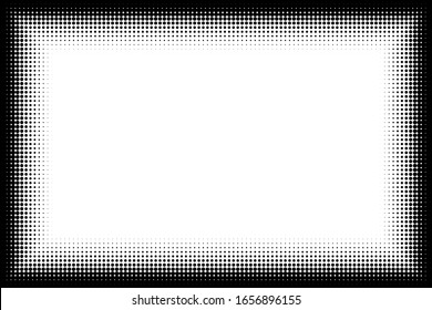 Photo frame rectangular halftone. Vector frame of points. Decorative overlay element. Isolated background.