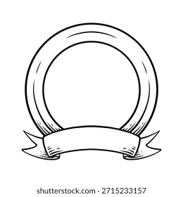 photo frame with ribbon vector line art hand drawn illustration