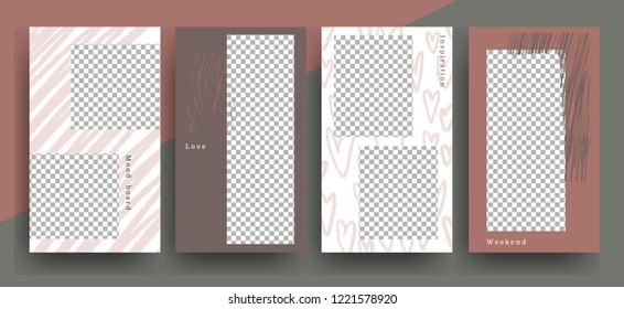 Photo frame set. Editable Instagram Stories template with brush textures for your photo. Hahd drawn illustration.