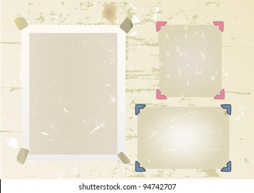 photo frame set, mounted with photo corners and adhesive tape, vector