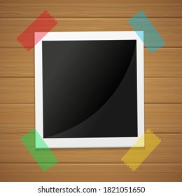 Photo Frame Set. The template for your photo is isolated on a wooden plank background. Vector illustration.