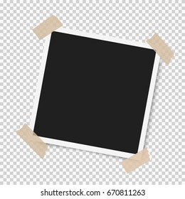 Photo frame with shadow with adhesive tape. Isolated on transparent background,empty photography template. Mock up vector illustration