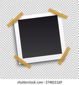 Photo Frame with shadow on Adhesive Sticky Tape Scotch, on transparent background, vector template for your stylish photos or images