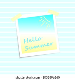 Photo frame with shadow. Summer background. Retro design. Hello Summer vector illustration.