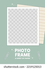 Photo frame and sheet of paper background