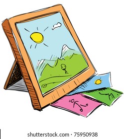 Photo frame sketch children cartoon vector illustration