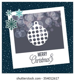 photo frame with Snowflake border and creative typography in footer on glowing Vector background, Vintage card with Christmas balls. vector illustration, Christmas Ball Ornaments card Design
