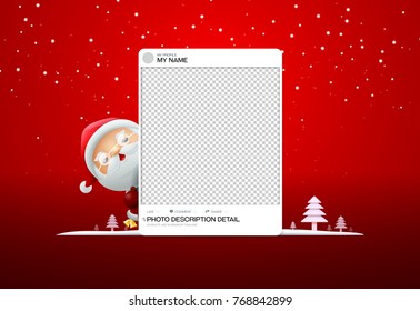 photo frame social merry christmas with santa clause vector illustration