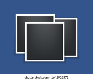 Photo frame. Square frames template with shadows isolated on blue background. Vector illustration