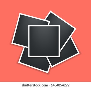 Photo frame. Square frame template with shadows isolated on living coral background. Vector illustration