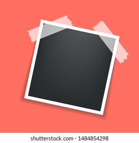 Photo frame. Square frame template with shadows isolated on living coral background. Vector illustration