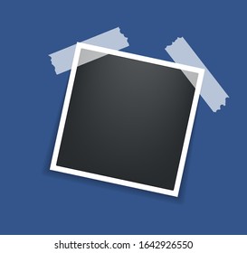 Photo frame. Square frame template with shadows isolated on blue background. Vector illustration