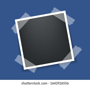 Photo frame. Square frame template with shadows isolated on blue background. Vector illustration