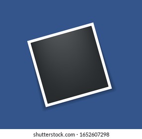 Photo frame. Square frame template with shadows isolated on blue background. Vector illustration