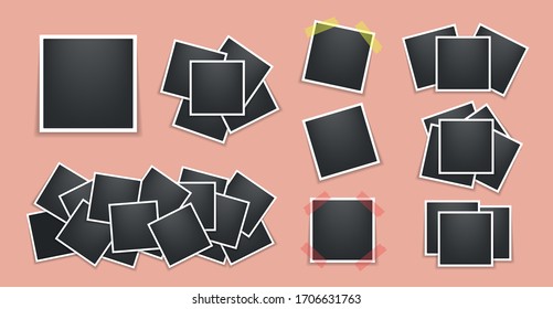 Fotografía. Plantilla de marco cuadrado con sombras aisladas en fondo de melocotón. Ilustración del vector