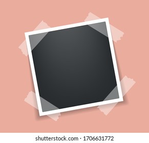 Photo frame. Square frame template with shadows isolated on peach background. Vector illustration