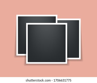 Photo frame. Square frame template with shadows isolated on peach background. Vector illustration
