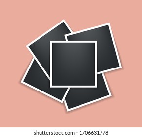 Photo frame. Square frame template with shadows isolated on peach background. Vector illustration